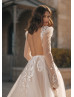 Long Sleeves Ivory Lace Tulle Backless Wedding Dress